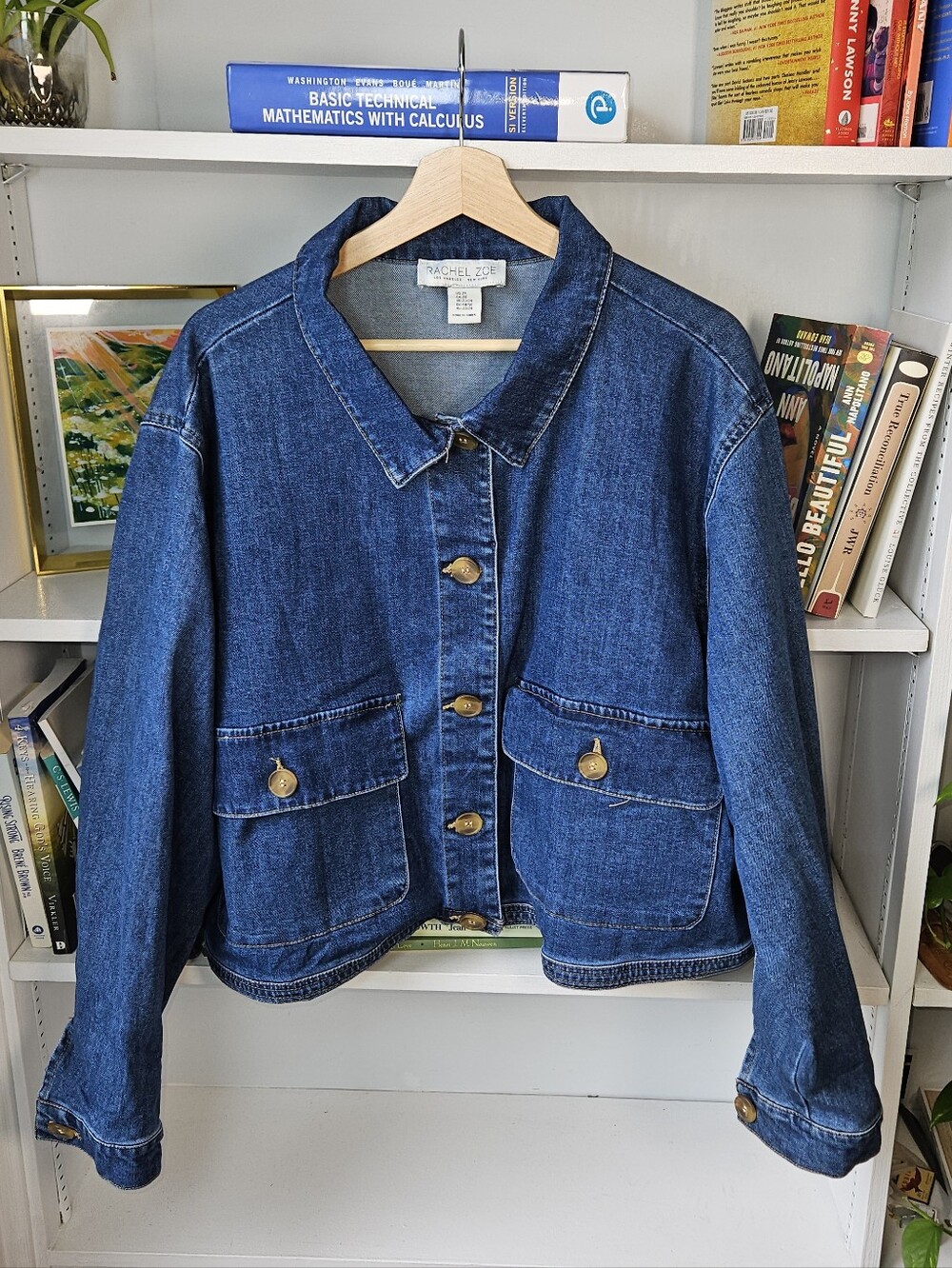 Rachel Zoe Blue Denim Jacket Chore Pockets Size 2X Jean Summer Boxy